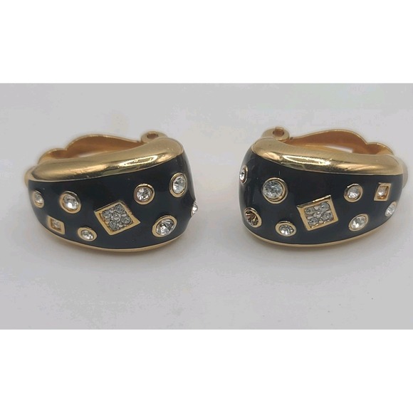 Swarovski Jewelry - Vintage Swarovski Earrings Rhinestone Gold Tone Signed Swan Clip Ons Heavy READ